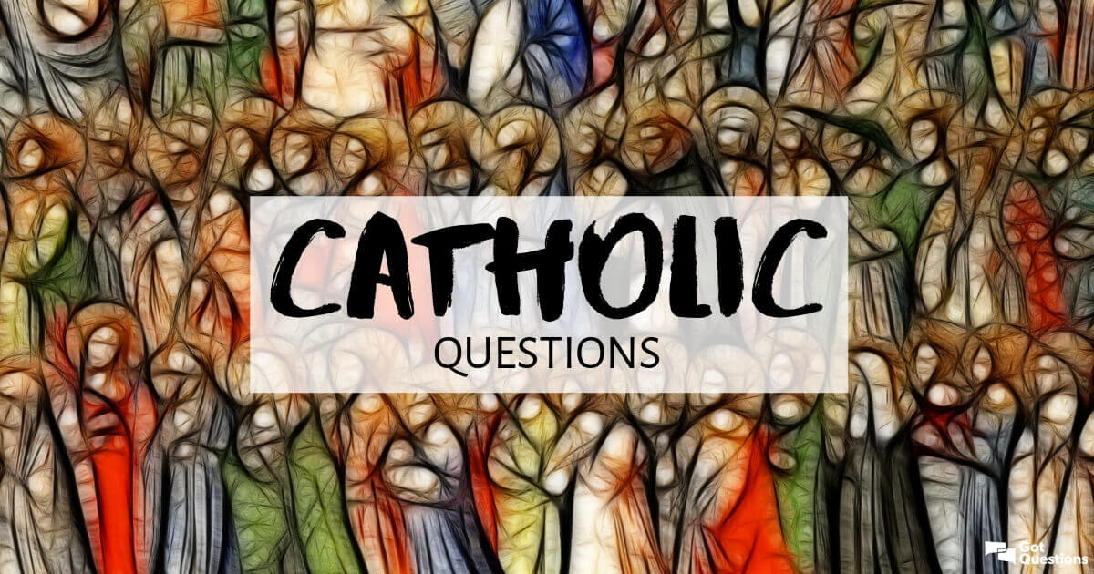 a blurry renaissance drawing of faceless people in robes with a title blocked in the center "Catholic Questions"