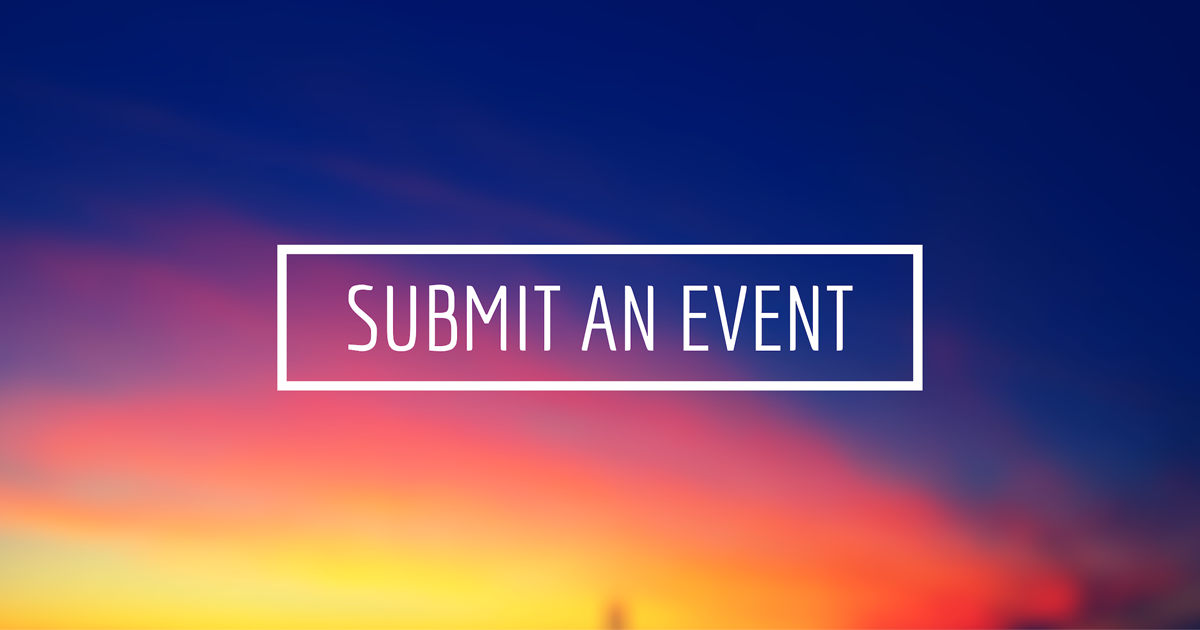 Submit an event in white text on a rainbow background