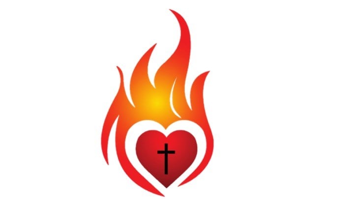 Red heart with flames around it