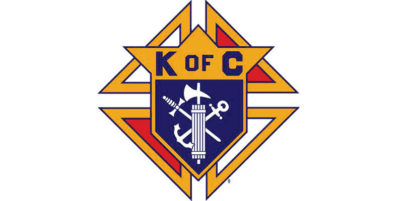 Knight's of Columbus logo. A shield with 4 triangles behind it, 2 red and 2 white pointing in to form a diamond